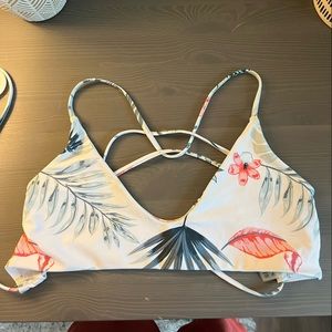 White floral top with solid blue bottoms